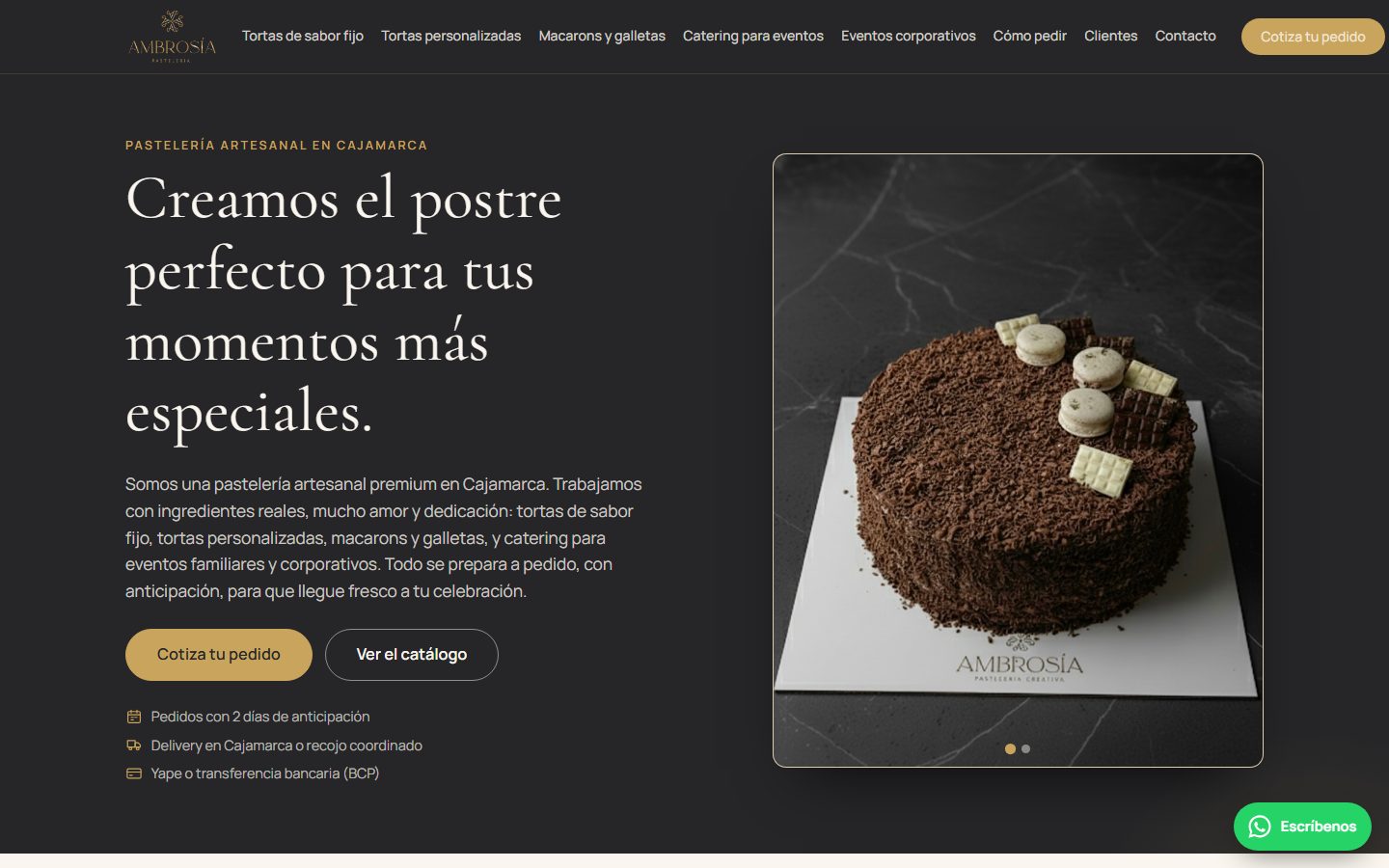 Sitio web de Ambrosía Pastelería
