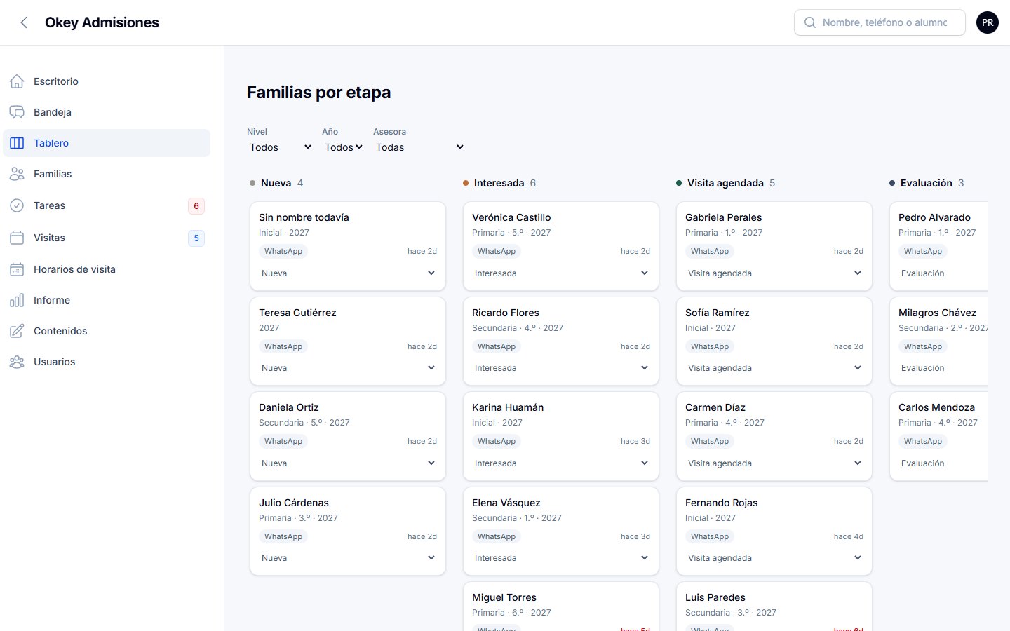 Sitio web de CRM de admisiones escolares