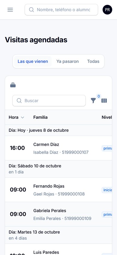 CRM de admisiones escolares en el celular