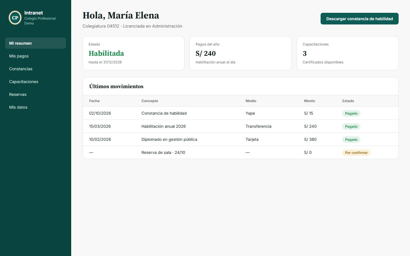 Intranet del colegiado
