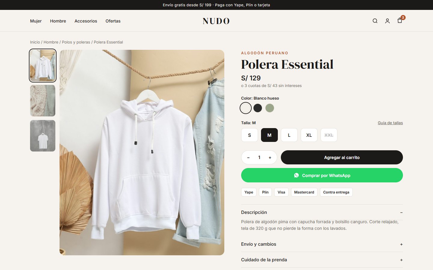 Ficha con tallas y colores